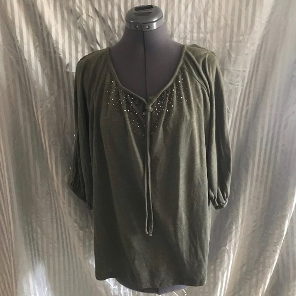 Lena Women's Short Sleave Rhinestone Blouse - Picture 1 of 6